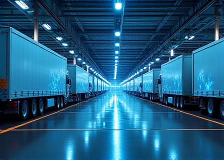 Logistics warehouse with digital overlay