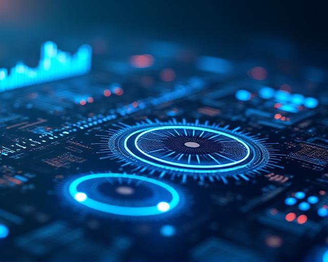 Abstract 3D data visualization dashboard showing business growth trends